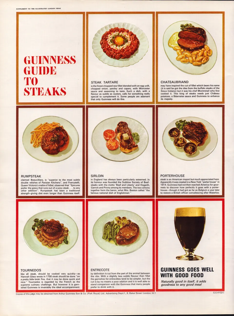 Original  58-Year-Old 1966 Guinness Guide To Steaks Print  GE 4102 - #-30.