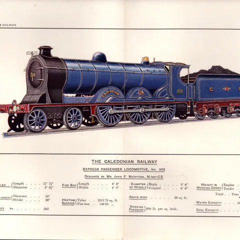 The Caledonian Railway Coloured Detailed Antique Book Plate.