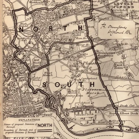 Antique 139 Years-Old Scarce Map West Ham London Boundary Changes 1885.