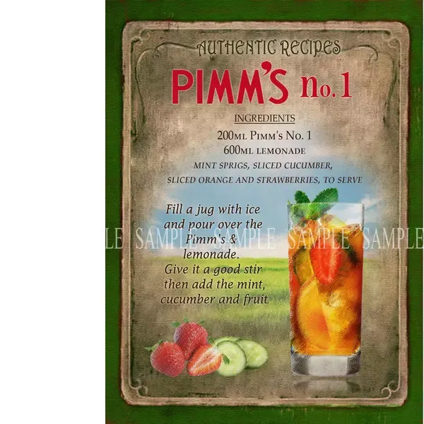 Pimms  Classic Cocktail Authentic Recipe Metal Wall Art
