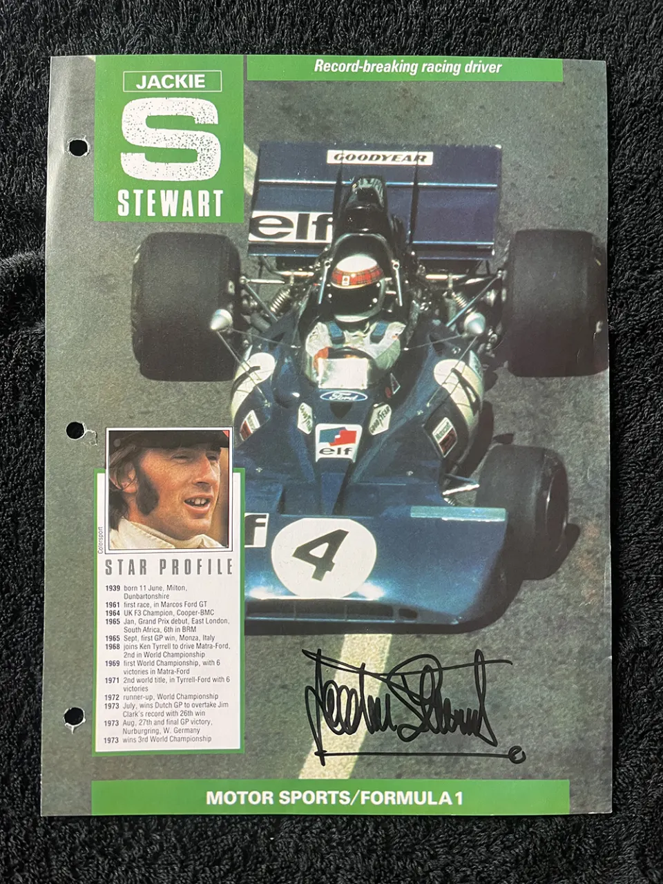 Jackie Stewart Signed Motor Sport Magazine Page