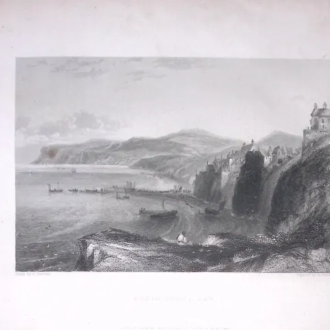 Robin Hoods Bay Yorkshire WH Bartlett 1842 Antique Steel Engraving-9-TR