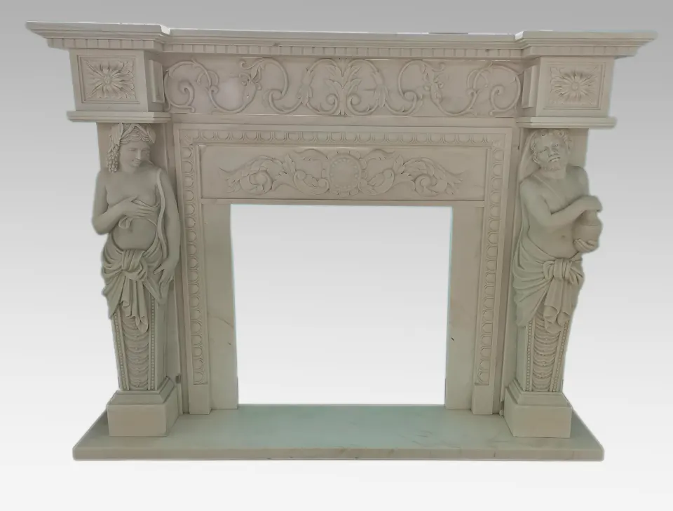 Carved White Marble Fire Surround with Caryatid Figures