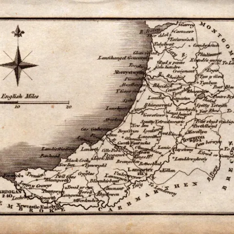 Wales Cardiganshire Antique Copper Engraved George IV Map by Sidney Hall.