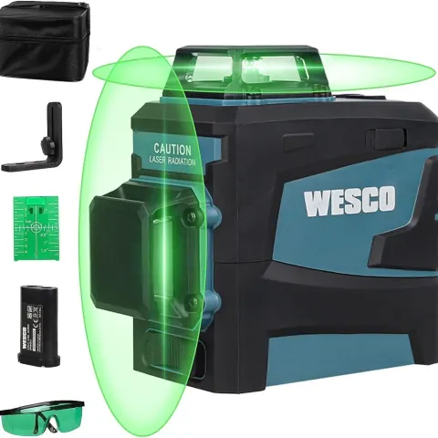 WESCO 3D Cross Line Laser Level, 65ft Green Laser Tool