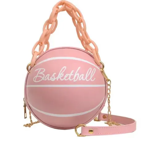 Trendy Basketball Crossbody Bag For Women, PU Leather Chain Shoulder Handbag With Letter Print