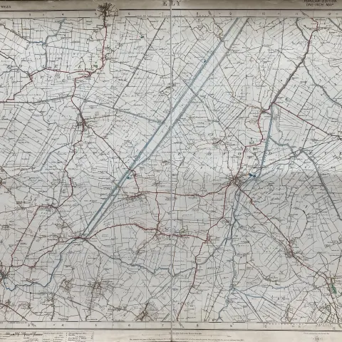 Ely Cambs Cloth Backed Antique 1920 Engineering Working Map.