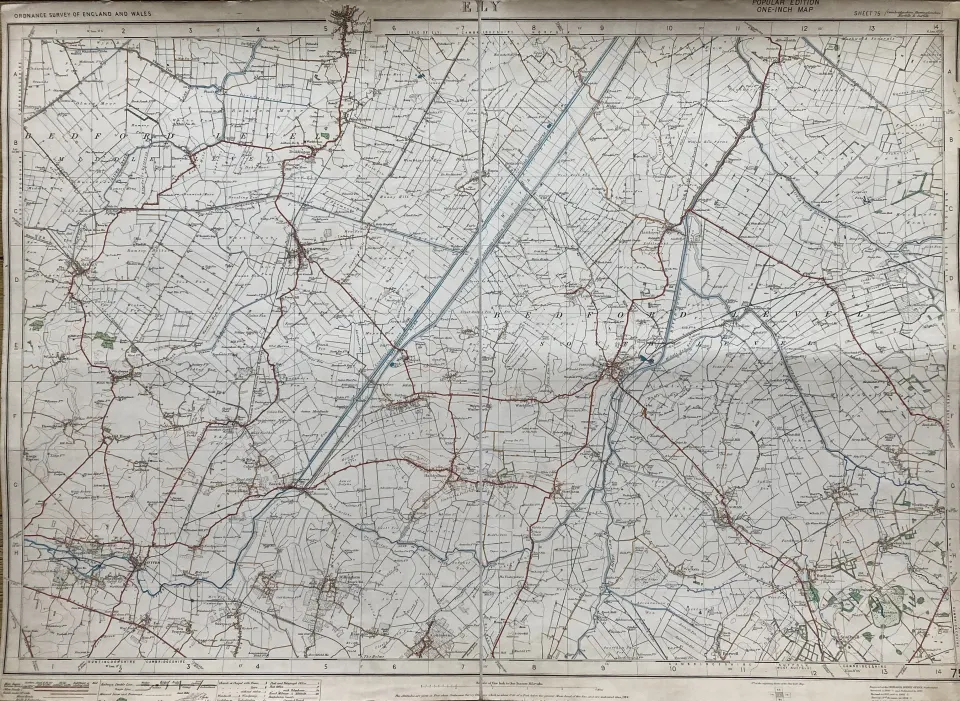 Ely Cambs Cloth Backed Antique 1920 Engineering Working Map.