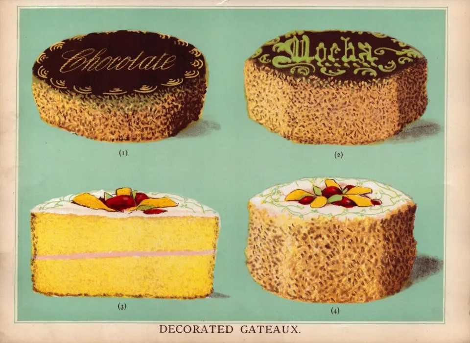 Gateaux Cakes 2 T Percy Lewis AG Bromley Antique Chromolithograph Print.