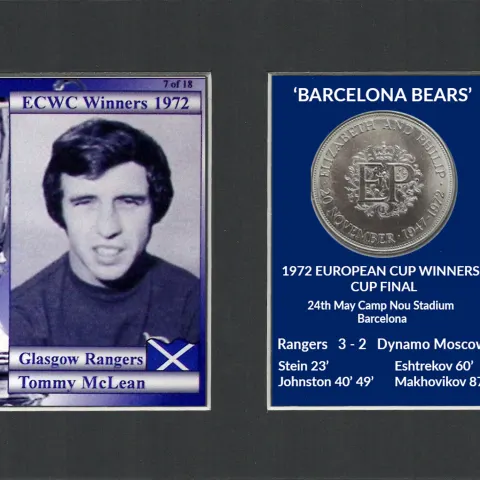 Tommy McLean Rangers FC Wins 1972 ECWC Mounted Card & Coin Metal Art Display