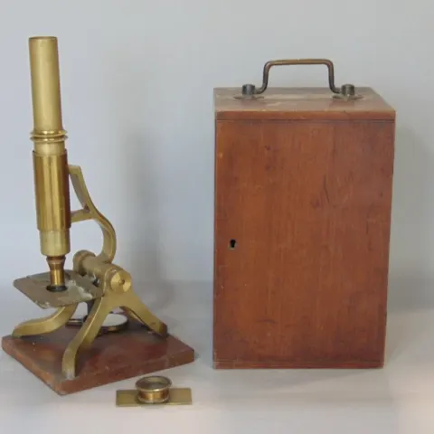 Cased Henry Crouch of London brass microscope