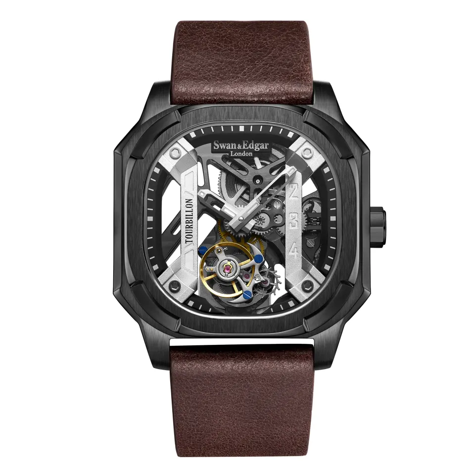 Swan & Edgar Hand Assembled Vortex Tourbillon Automatic Black Watch - FREE DELIVERY & 5 YR WARRANTY