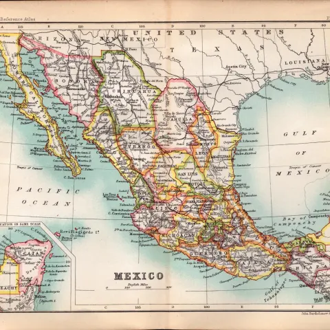 Mexico Double Sided Victorian 126 Years-Old Antique 1896 Map.