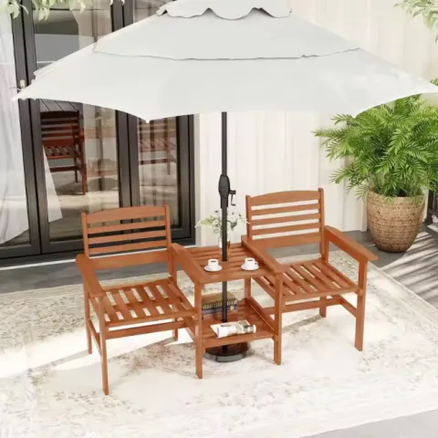Outdoor Patio Loveseat Wood 2-Seat  Set With Coffee Table RRP £279.99