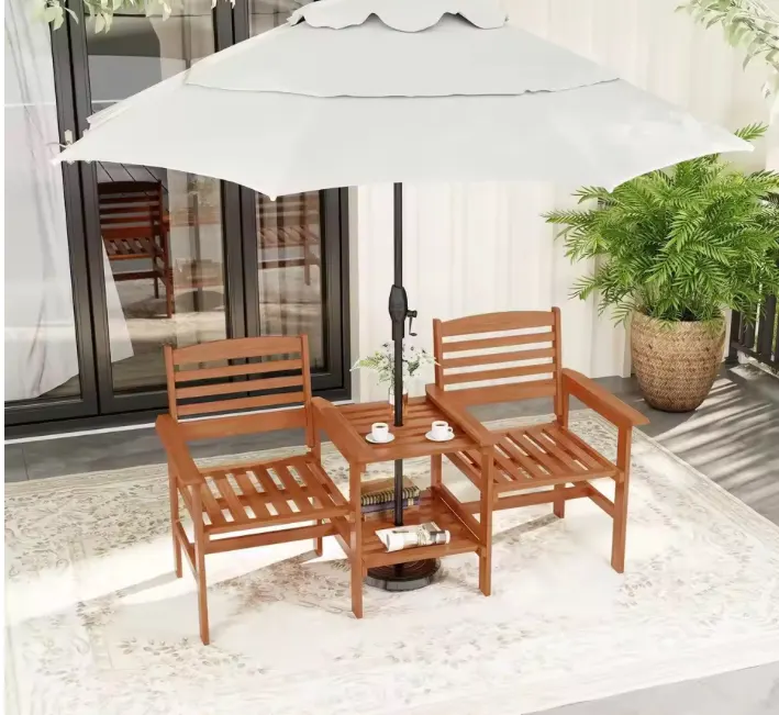 Outdoor Patio Loveseat Wood 2-Seat  Set With Coffee Table RRP £279.99