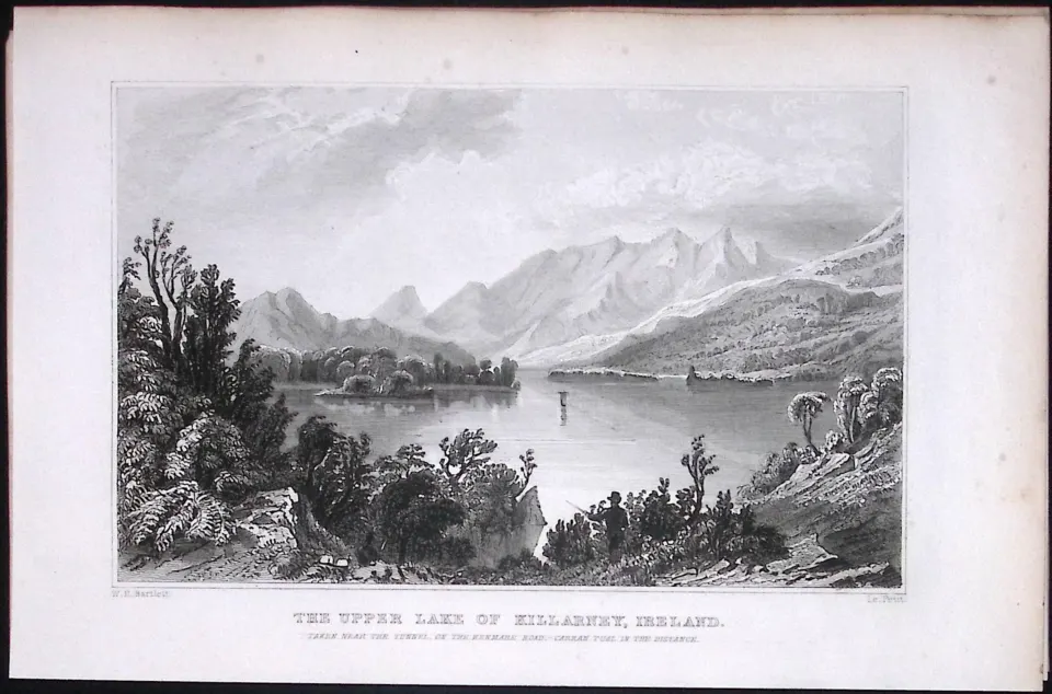 Kerry Upper Lake Killarney Ireland 194 Years Old Antique Steel Engraving-11
