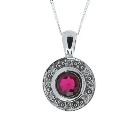 9ct White Gold Created Ruby Diamond Pendant 0.08