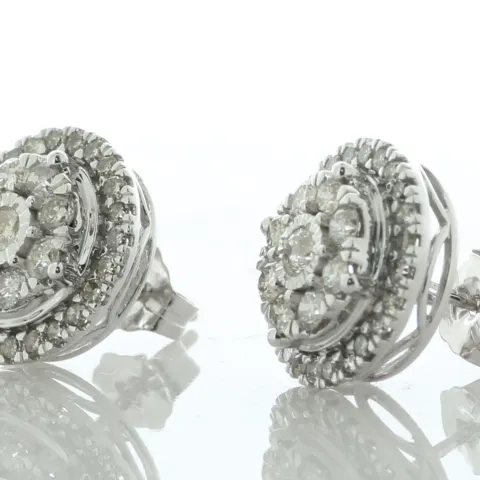 9ct White Gold Round Cluster Diamond Earring 1.00 Carats