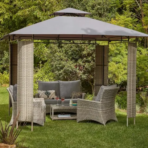 (34/P) RRP £150. Hartington Florence Collection Gazebo With Rattan Panels. Dimensions: (H260x W300x