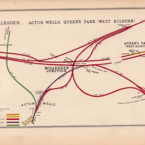 Willesdon Acton Kilburn London Antique Railway Junction Map-78.