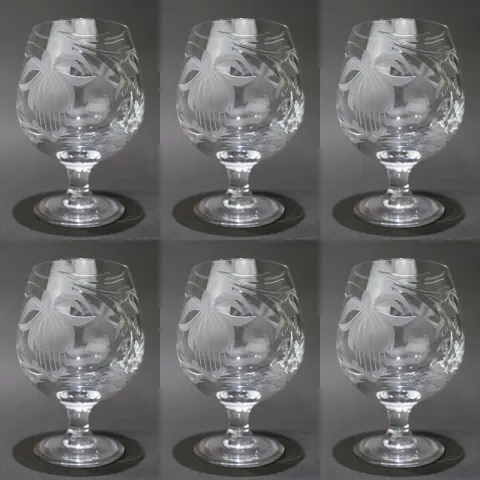 Set of 6 Cut Crystal Fuschia Brandy Balloons
