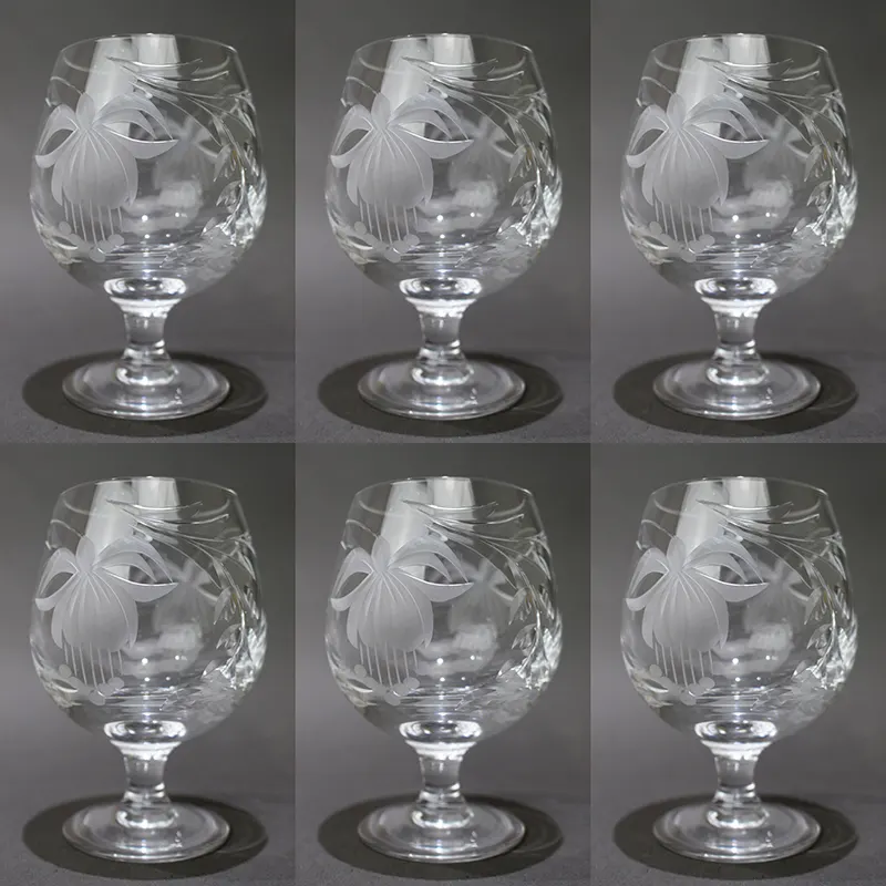 Set of 6 Cut Crystal Fuschia Brandy Balloons