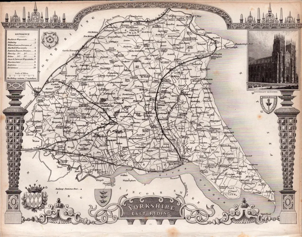 Yorkshire East Riding Steel Engraved Antique Thomas Moule Map.