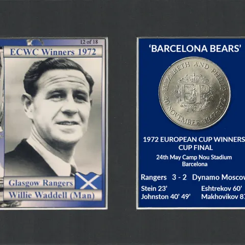Willie Waddell Manager Rangers Barcelona Bears 1972 ECWC Mounted Set.