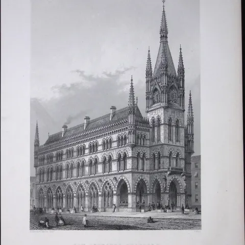 Yorkshire View of New Exchange Bradford Antique 150 Years-Old Engraving-16