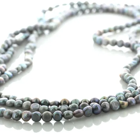 64 Inch Baroque Shaped Grey 5.0 - 6.0mm Pearl Necklace