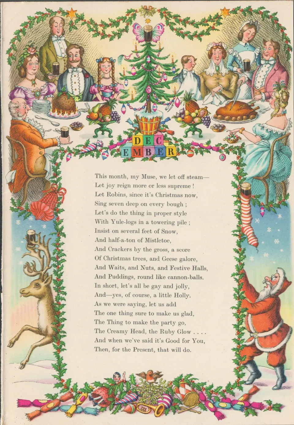 Double Sided Guinness Print 1952 "Christmas Dinner & Santa"A Genuine Double Sided Lithographed