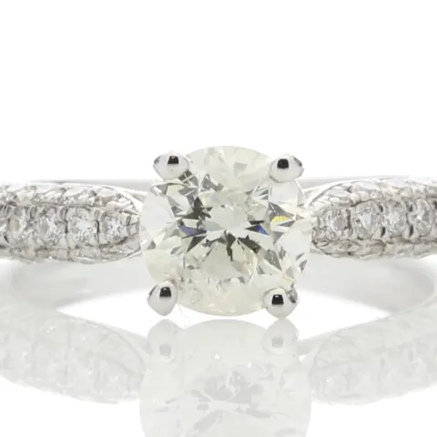 18ct White Gold Single Stone Diamond Ring With Stone Set Shoulders (1.00) 1.38