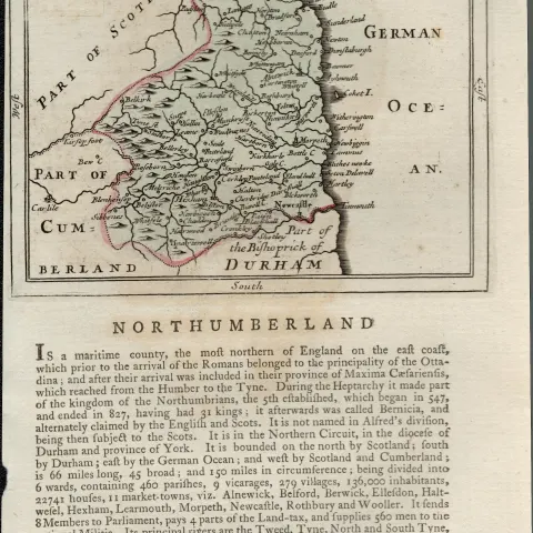 Northumberland Antique c1783 F Grose Copper Coloured George III Map.