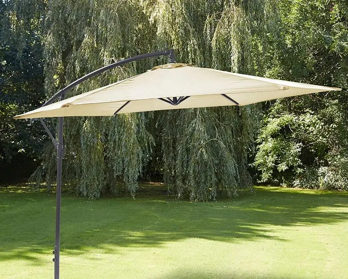 (108/P) RRP £109. 3m Elton Cantilever Overhanging Parasol Cream. Crank Mechanism Makes It Easy To O