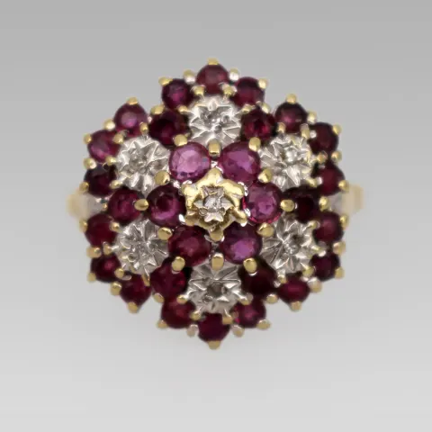 Vintage Ruby & Diamond 9ct Gold Cluster Ring