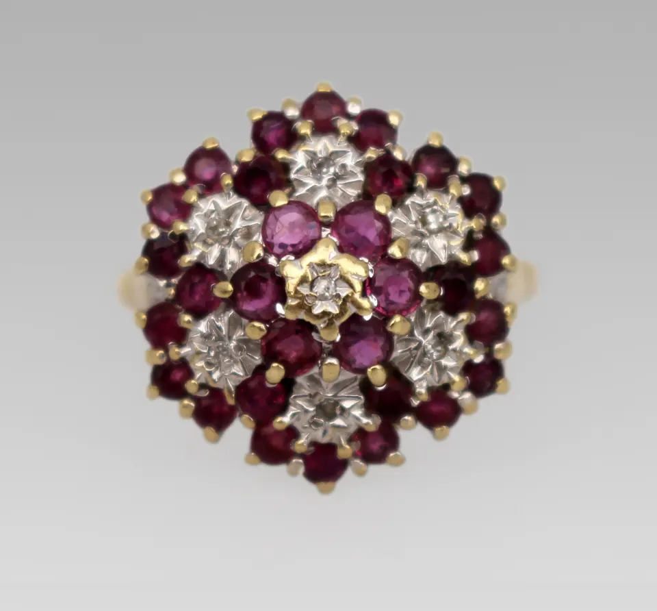 Vintage Ruby & Diamond 9ct Gold Cluster Ring