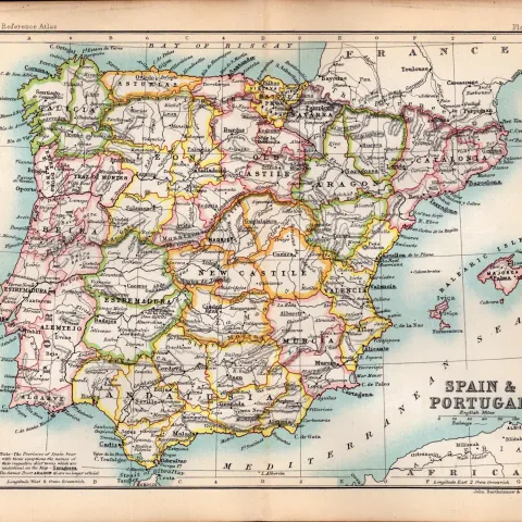 Spain Gibraltar Portugal Double Sided Antique 1898 Map.
