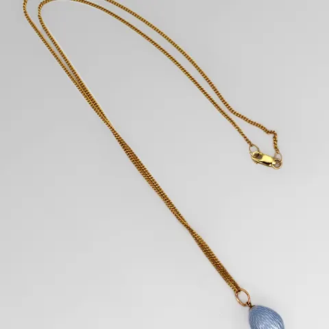 Russian Blue Guilloche Enamel 14ct Gold Egg Pendant on 9ct Gold Chain