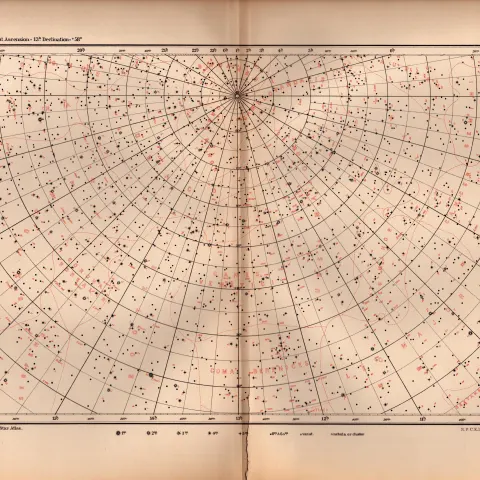 Star Atlas Declination 13 Hr +58 Degrees Astronomy Antique Map.