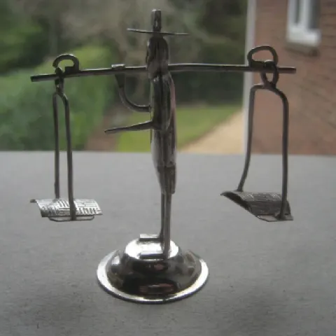 Chinese Miniature White Metal Gentleman Carrying Cheese