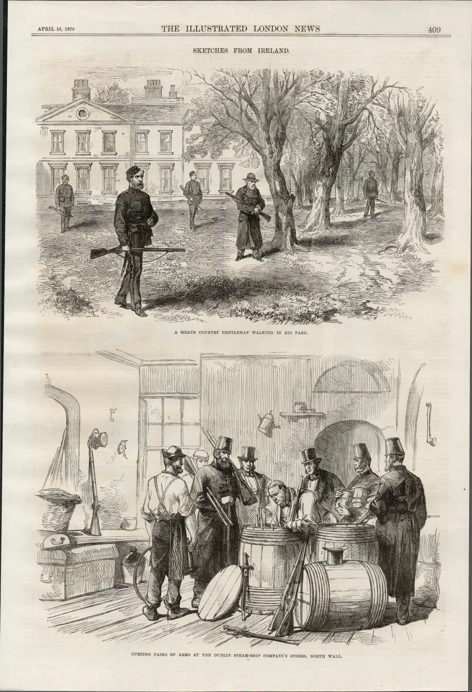 Dublin Steam Ship Company Stores  Ireland 1870 Antique Print.