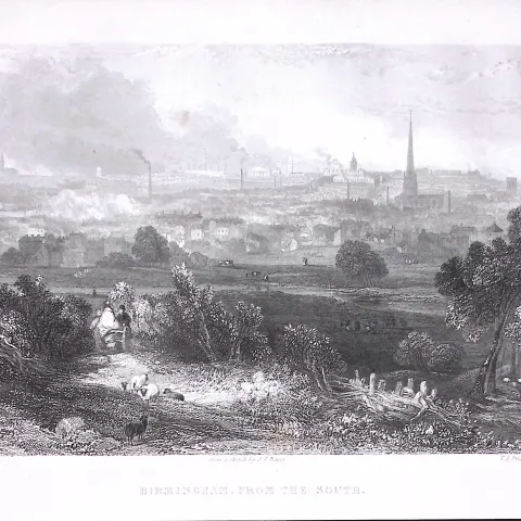 View of Birmingham City Antique 175-Year-Old Engraved Print-6-TR