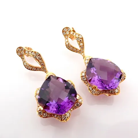 18K Rose Gold Earrings Detailed With Amethyst and Brilliant Diamonds