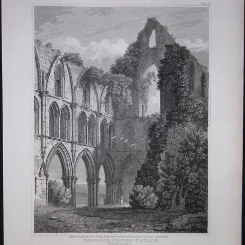 Wenlock Priory Church Shropshire 190 Years-Old Rare John Britton Antique Steel Engraving-75