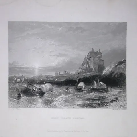 Holy Island Northumberland WH Bartlett 1842 Antique Steel Engraving-216