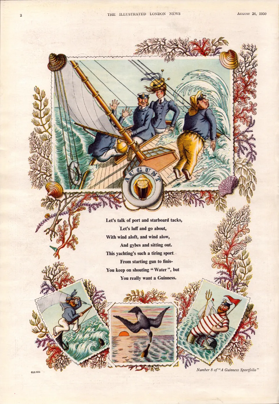 Original 74-Year-Old 1950 Guinness Print Month of August– GE 1531   #-15.