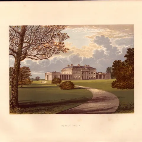 Castle Coole Enniskillen Ireland Gilt-Edge Coloured Antique Book Plate.