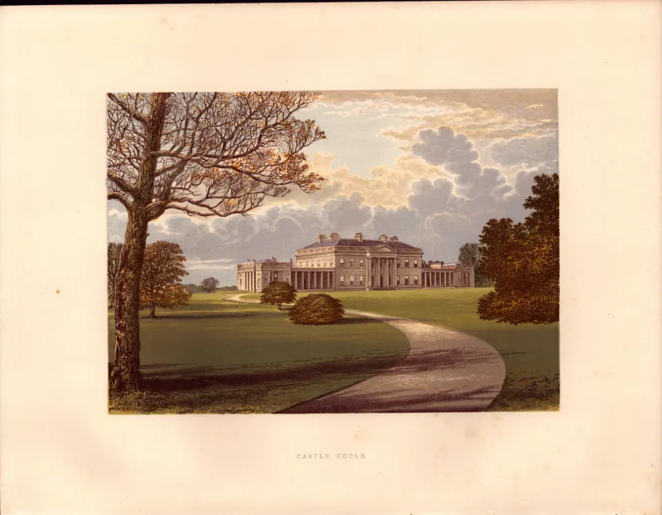 Castle Coole Enniskillen Ireland Gilt-Edge Coloured Antique Book Plate.
