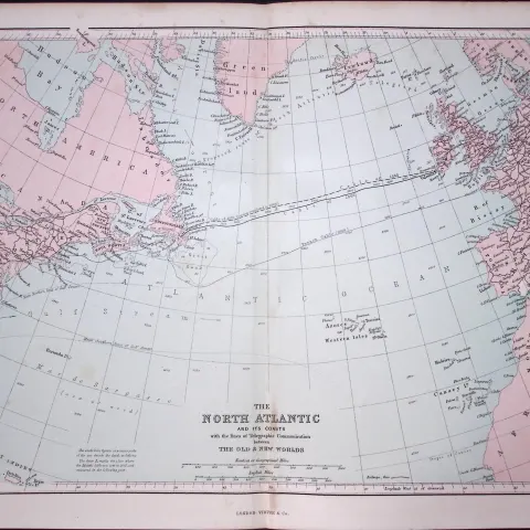 North Atlantic And Its Coasts 150 Years-Old Coloured Antique 1875 Map-21