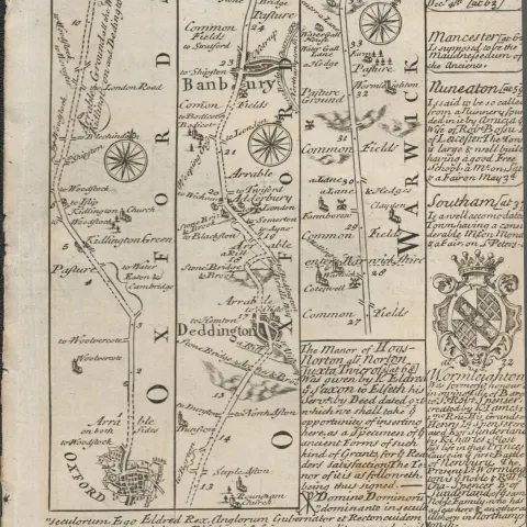 Britannia Depicta E Bowen c1730 Map Oxford Banbury Nuneaton Derby Etc.